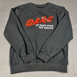 Vintage D.A.R.E. Sweatshirt Black Crewneck Pullover Red & White Graphics Size L